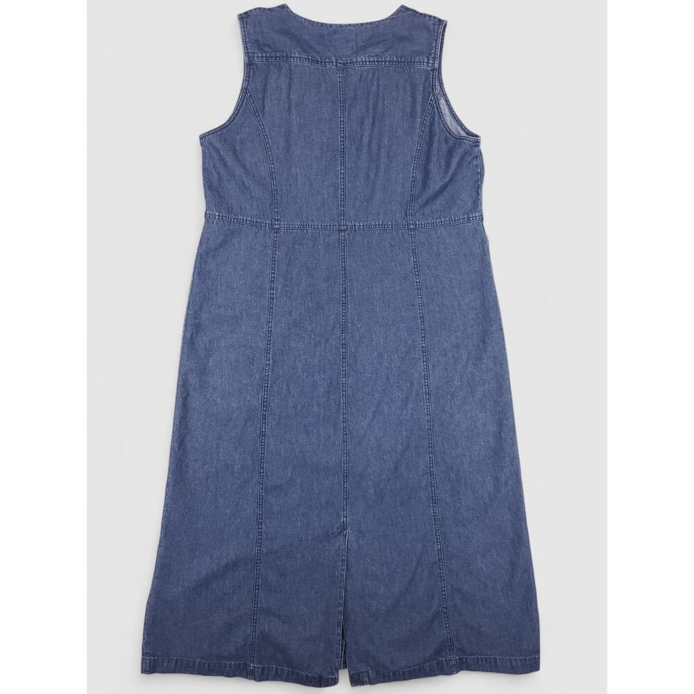 VTG Travelsmith Denim Maxi Dress Womens 16 Blue Dark Wash Button Up Sleeveless - Picture 2 of 11